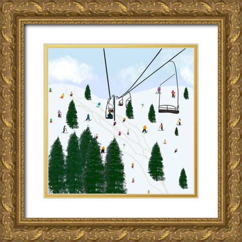 Ski Lift Gold Ornate Wood Framed Art Print with Double Matting by Singleton, Ashley