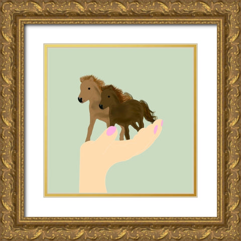 MIni Horses Gold Ornate Wood Framed Art Print with Double Matting by Singleton, Ashley