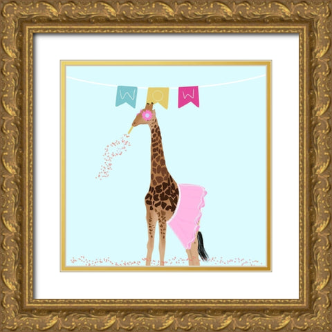Wow Giraffe Gold Ornate Wood Framed Art Print with Double Matting by Singleton, Ashley