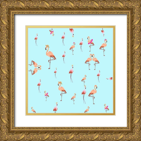 Flamingos Gold Ornate Wood Framed Art Print with Double Matting by Singleton, Ashley