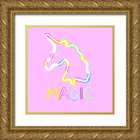 Neon Unicorn Gold Ornate Wood Framed Art Print with Double Matting by Singleton, Ashley