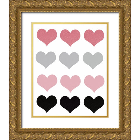 Hearts Gold Ornate Wood Framed Art Print with Double Matting by Singleton, Ashley