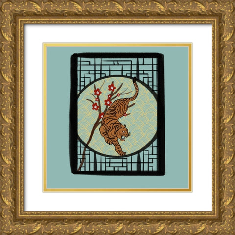 Tiger Gold Ornate Wood Framed Art Print with Double Matting by Singleton, Ashley