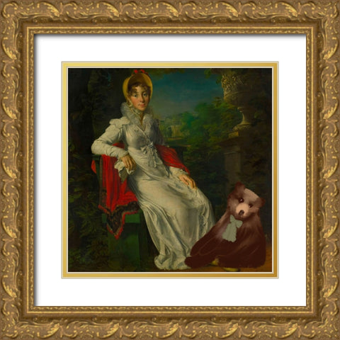 Bow Bear Gold Ornate Wood Framed Art Print with Double Matting by Singleton, Ashley