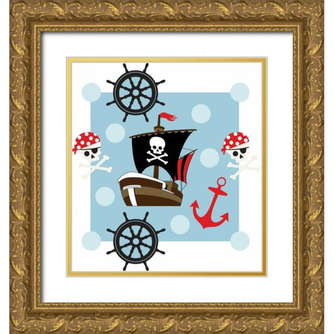 Ahoy Pirate Boy I Gold Ornate Wood Framed Art Print with Double Matting by ND Art and Design