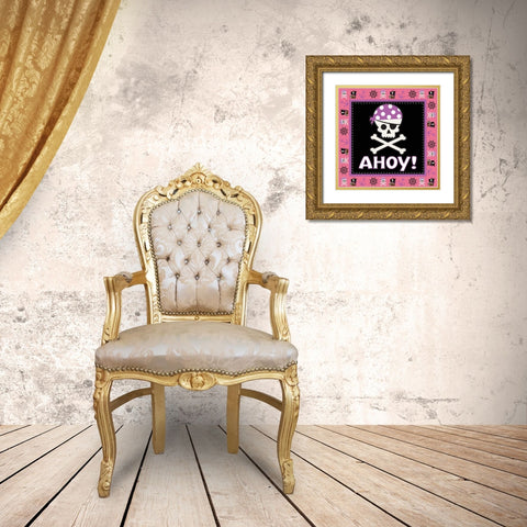Ahoy Pirate Girl III Gold Ornate Wood Framed Art Print with Double Matting by ND Art and Design