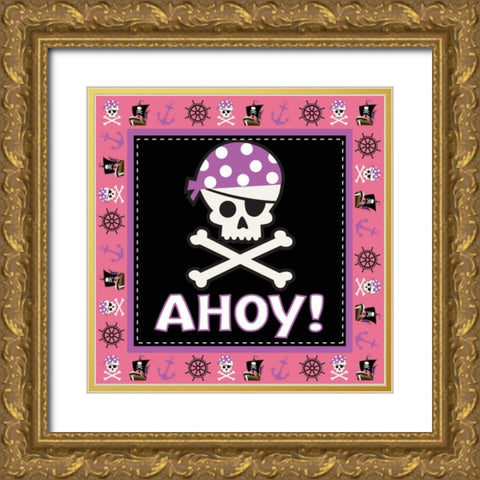 Ahoy Pirate Girl III Gold Ornate Wood Framed Art Print with Double Matting by ND Art and Design