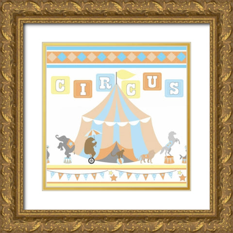 Baby Big Top VII Blue Gold Ornate Wood Framed Art Print with Double Matting by ND Art and Design