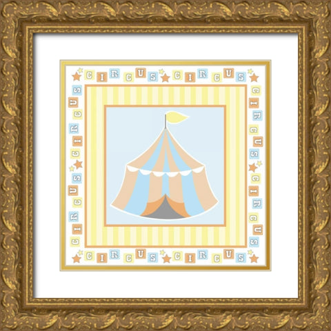 Baby Big Top X Blue Gold Ornate Wood Framed Art Print with Double Matting by ND Art and Design