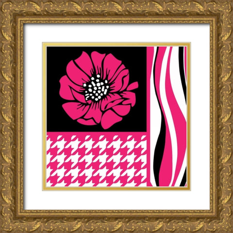 Bold Pink Flower IX Gold Ornate Wood Framed Art Print with Double Matting by ND Art and Design