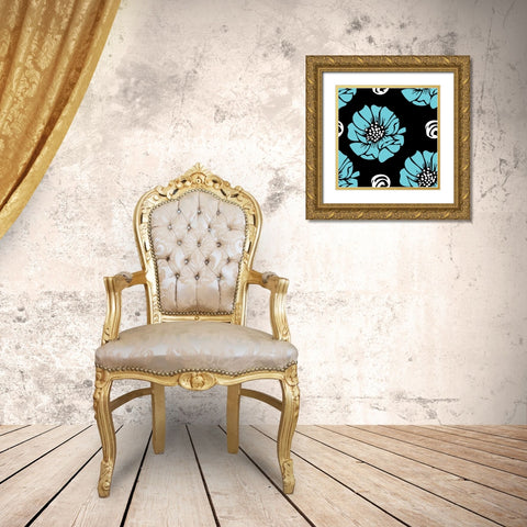 Bold Turquoise Flower I Gold Ornate Wood Framed Art Print with Double Matting by ND Art and Design