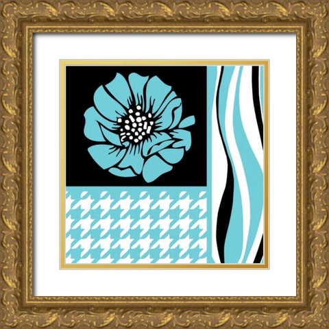 Bold Turquoise Flower IX Gold Ornate Wood Framed Art Print with Double Matting by ND Art and Design