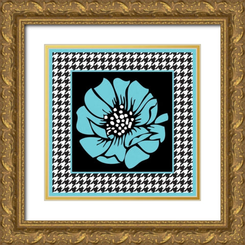 Bold Turquoise Flower XI Gold Ornate Wood Framed Art Print with Double Matting by ND Art and Design