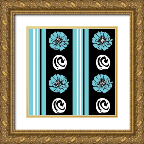 Bold Turquoise Flower XII Gold Ornate Wood Framed Art Print with Double Matting by ND Art and Design