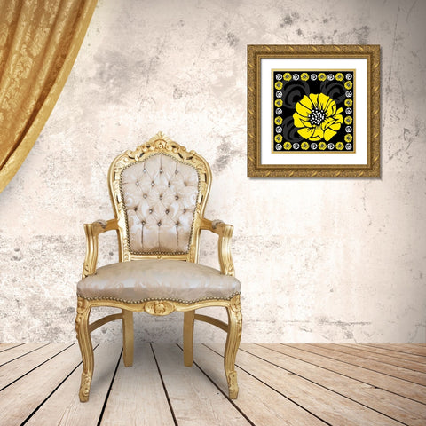 Bold Yellow Flower X Gold Ornate Wood Framed Art Print with Double Matting by ND Art and Design
