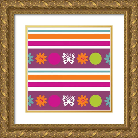 Butterflies and Blooms Lively VIII Gold Ornate Wood Framed Art Print with Double Matting by ND Art and Design