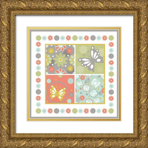 Butterflies and Blooms Tranquil X Gold Ornate Wood Framed Art Print with Double Matting by ND Art and Design