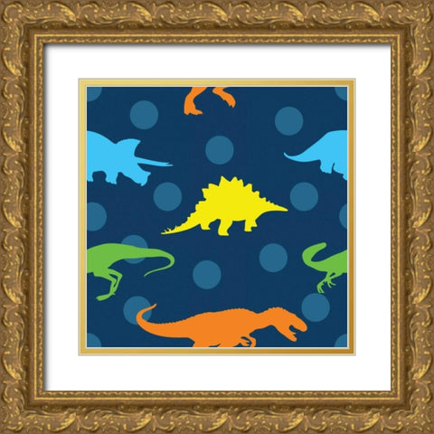 Dinopolooza V Gold Ornate Wood Framed Art Print with Double Matting by ND Art and Design
