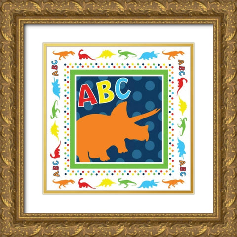 Dinopolooza XI Gold Ornate Wood Framed Art Print with Double Matting by ND Art and Design