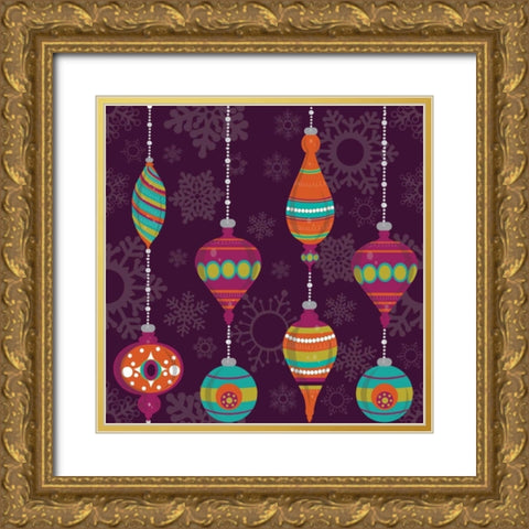 Mod Christmas I Gold Ornate Wood Framed Art Print with Double Matting by ND Art and Design