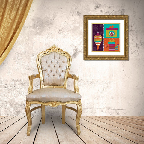 Mod Christmas II Gold Ornate Wood Framed Art Print with Double Matting by ND Art and Design