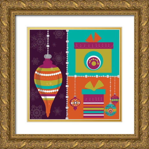 Mod Christmas II Gold Ornate Wood Framed Art Print with Double Matting by ND Art and Design