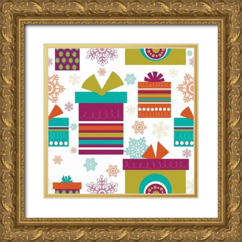 Mod Christmas IV Gold Ornate Wood Framed Art Print with Double Matting by ND Art and Design