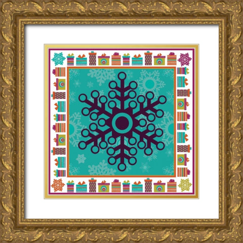 Mod Christmas XII Gold Ornate Wood Framed Art Print with Double Matting by ND Art and Design