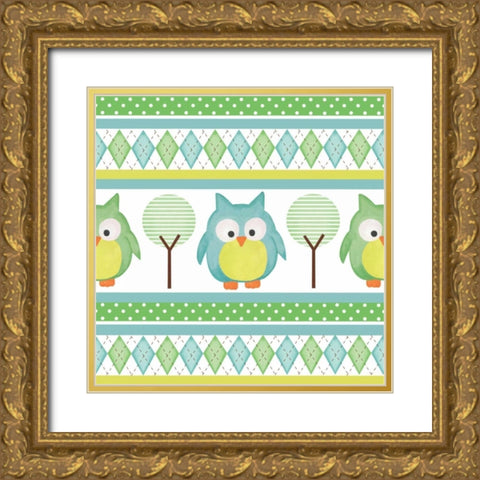 Hoot Blue IV Gold Ornate Wood Framed Art Print with Double Matting by ND Art and Design