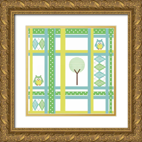 Hoot Blue V Gold Ornate Wood Framed Art Print with Double Matting by ND Art and Design