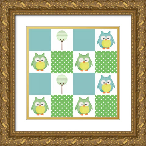 Hoot Blue VII Gold Ornate Wood Framed Art Print with Double Matting by ND Art and Design