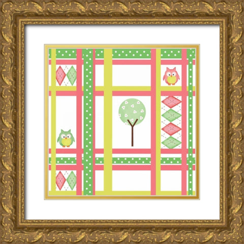 Hoot Pink V Gold Ornate Wood Framed Art Print with Double Matting by ND Art and Design