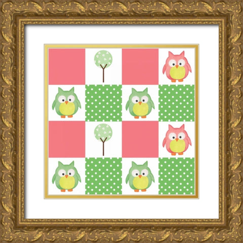 Hoot Pink VII Gold Ornate Wood Framed Art Print with Double Matting by ND Art and Design