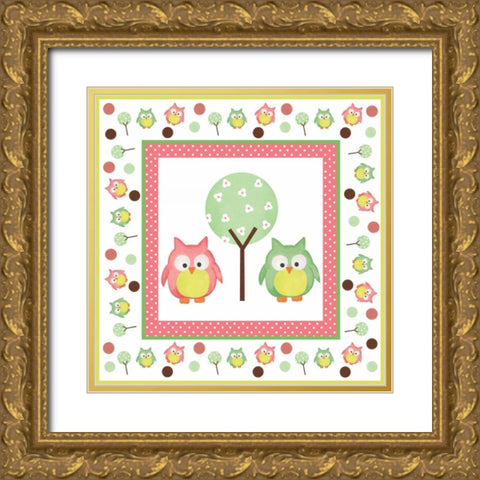 Hoot Pink XII Gold Ornate Wood Framed Art Print with Double Matting by ND Art and Design