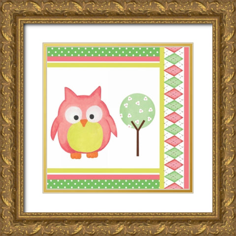 Hoot Pink VI Gold Ornate Wood Framed Art Print with Double Matting by ND Art and Design