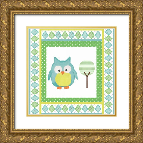 Hoot Blue VIII Gold Ornate Wood Framed Art Print with Double Matting by ND Art and Design
