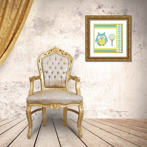 Hoot Blue VI Gold Ornate Wood Framed Art Print with Double Matting by ND Art and Design