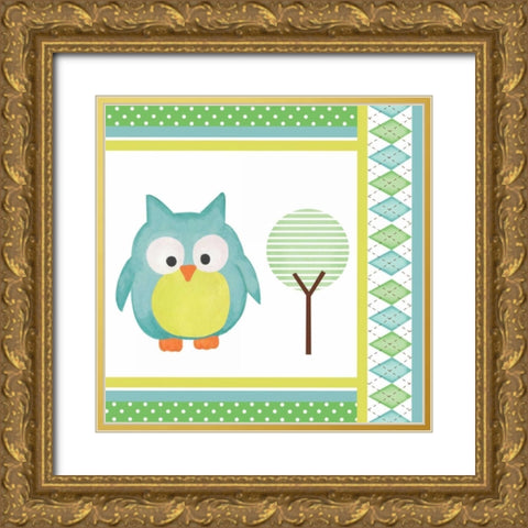 Hoot Blue VI Gold Ornate Wood Framed Art Print with Double Matting by ND Art and Design