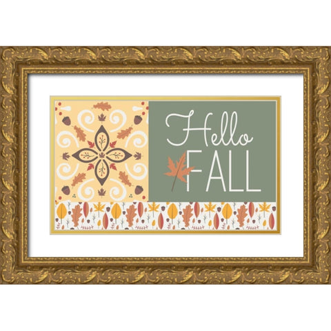 Hello Fall I Gold Ornate Wood Framed Art Print with Double Matting by ND Art and Design