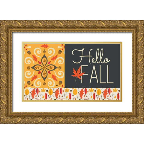 Hello Fall I Gold Ornate Wood Framed Art Print with Double Matting by ND Art and Design