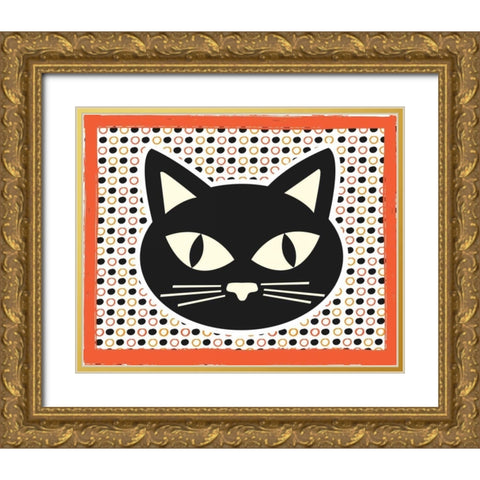 Black Cat Gold Ornate Wood Framed Art Print with Double Matting by ND Art and Design