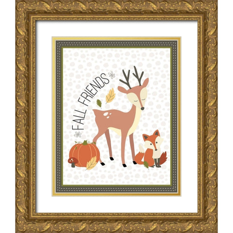 Fall Friends Gold Ornate Wood Framed Art Print with Double Matting by ND Art and Design