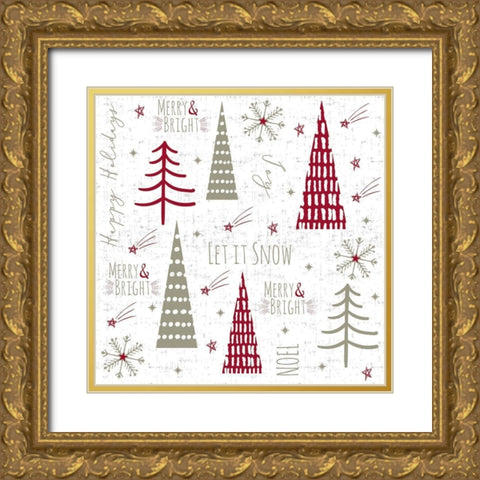 Let It Snow Collage Gold Ornate Wood Framed Art Print with Double Matting by ND Art and Design