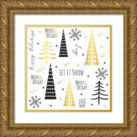 Let It Snow Collage Gold Ornate Wood Framed Art Print with Double Matting by ND Art and Design
