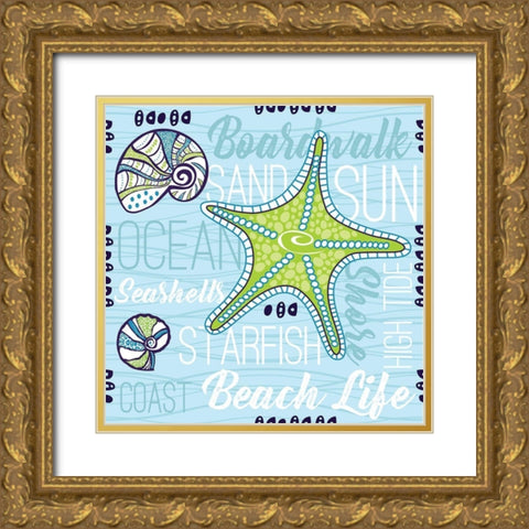 Boardwalk Typography Gold Ornate Wood Framed Art Print with Double Matting by ND Art and Design