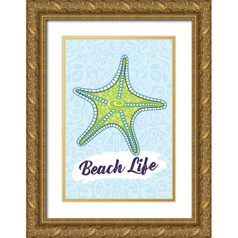 Beach Life Gold Ornate Wood Framed Art Print with Double Matting by ND Art and Design