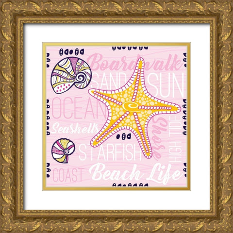 Boardwalk Typography Gold Ornate Wood Framed Art Print with Double Matting by ND Art and Design