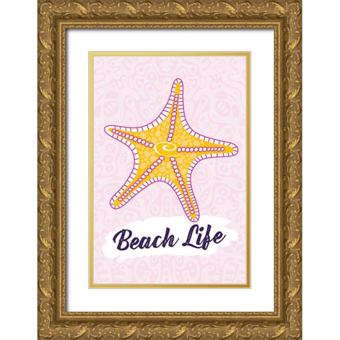 Beach Life Gold Ornate Wood Framed Art Print with Double Matting by ND Art and Design
