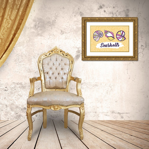 Seashells Gold Ornate Wood Framed Art Print with Double Matting by ND Art and Design