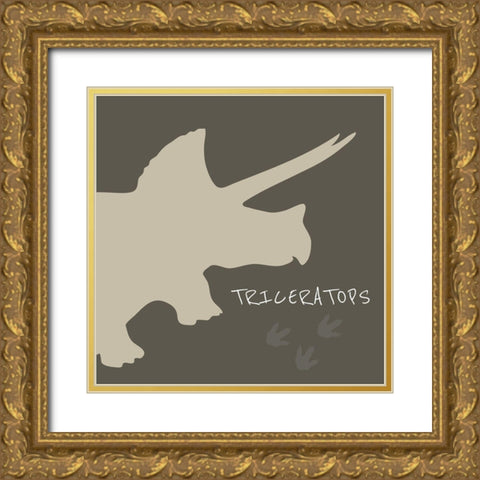 Triceratops Gold Ornate Wood Framed Art Print with Double Matting by ND Art and Design